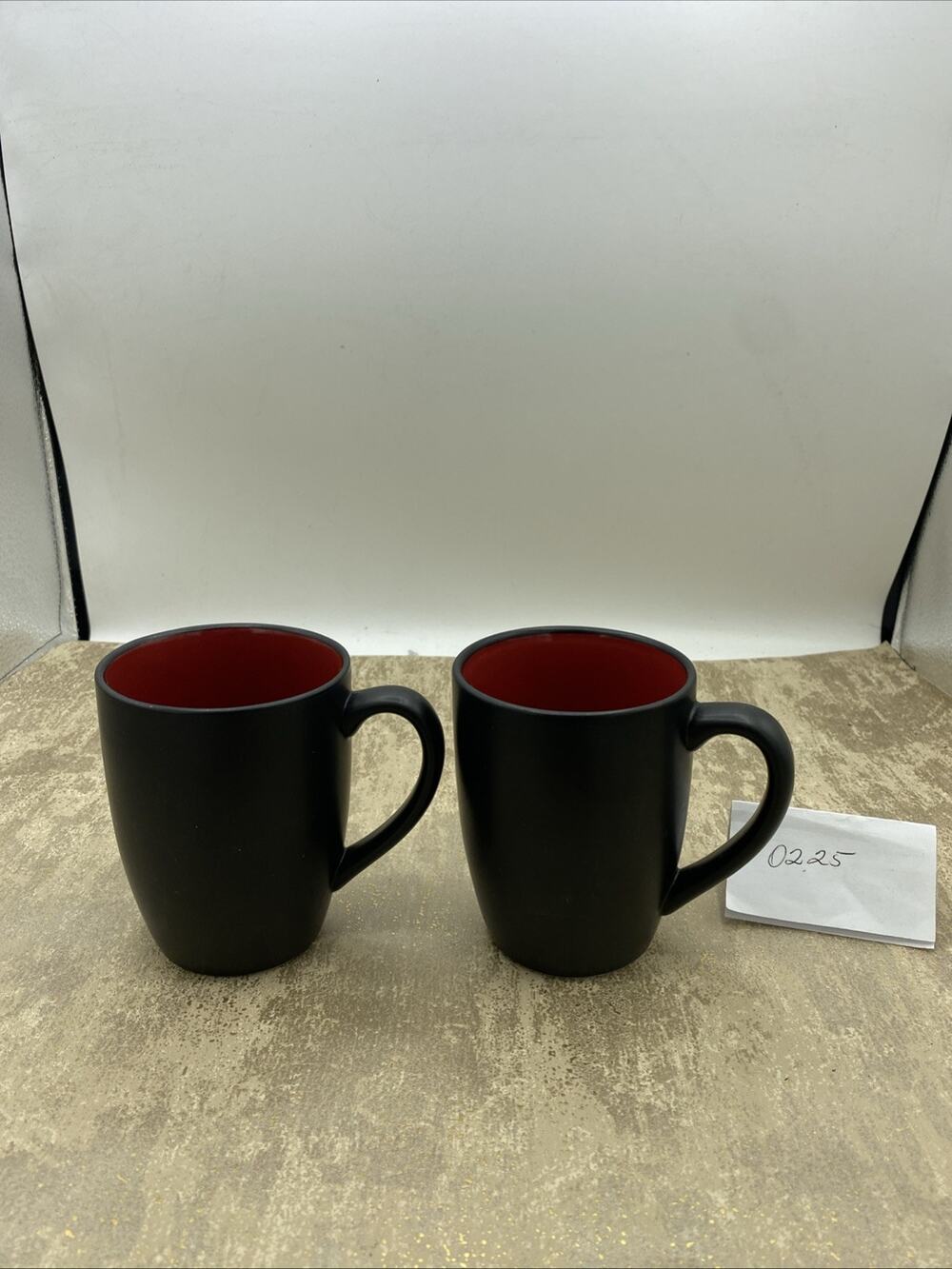 2-Target Home Stoneware Coffee Mugs Worldview Black W/Red Inside - Porcelain 4”